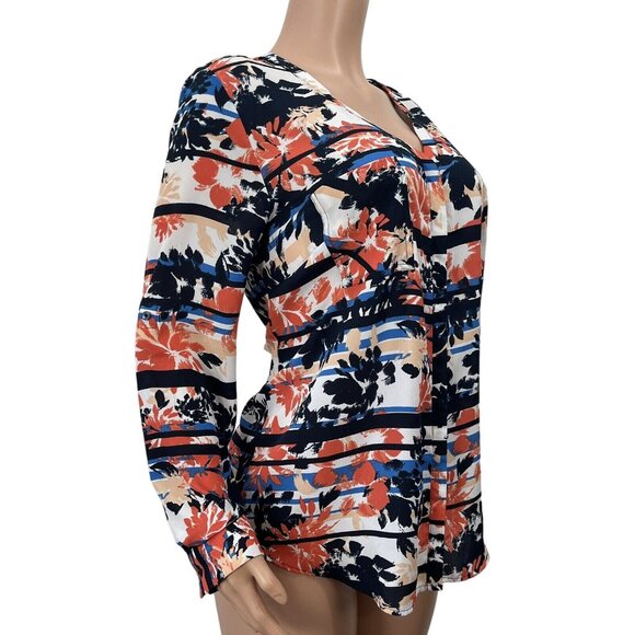 Simply Styled Womens Multicolored Button Down Top Blouse XL Long Roll Tap Sleeve - Picture 16 of 16